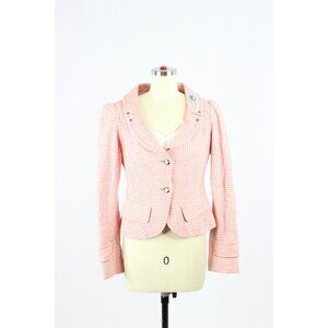 Vintage 00's FORNARINA Pink Houndstooth Wool Tweed Y2K Blazer Jacket, Size XS